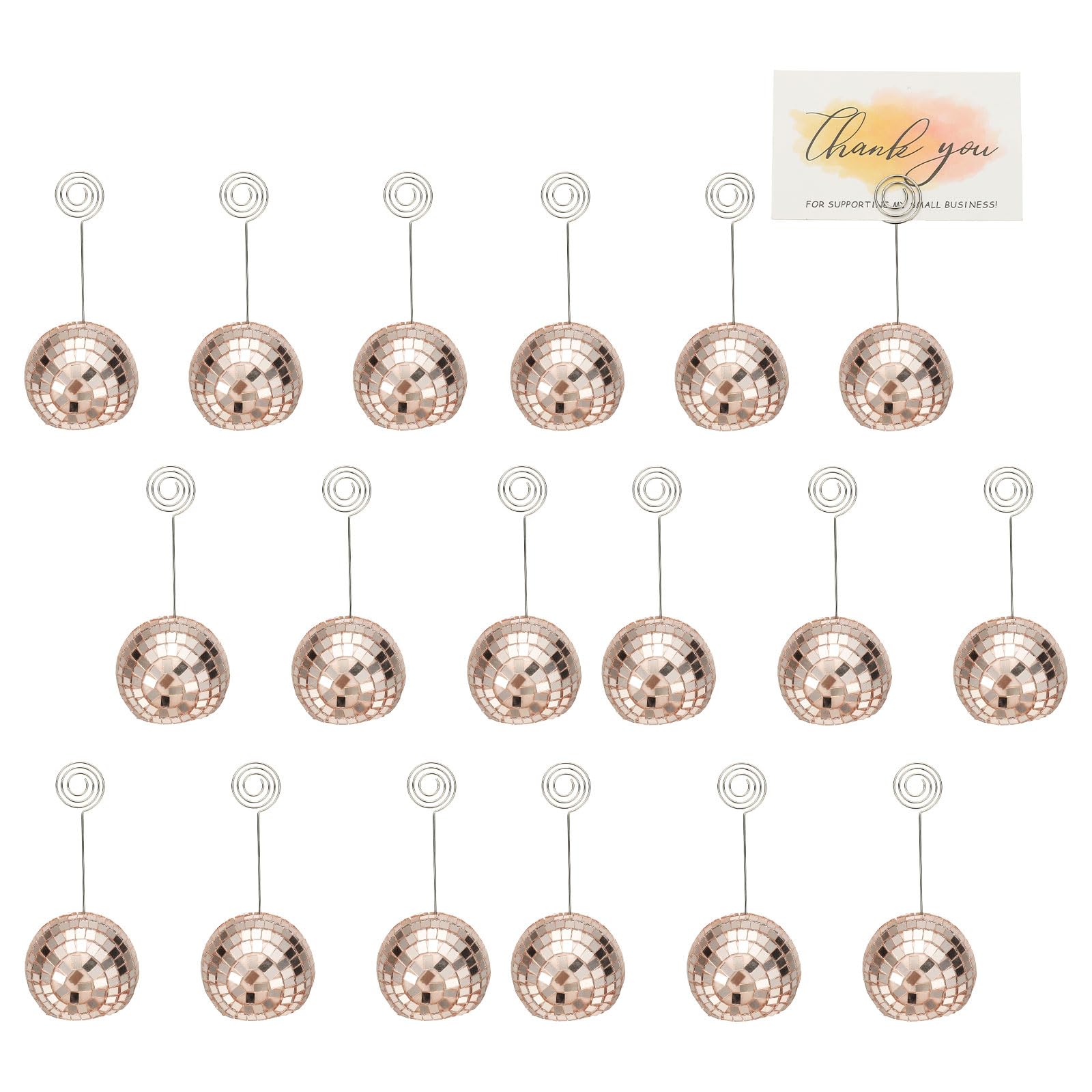PATIKIL 2 Inch Disco Ball Place Card Holder, 18Pcs Disco Table Sign Holder Table Number Holders Name Card Stands with Clip for Decor Photo Menu Display Wedding Birthday Party, Rose Gold