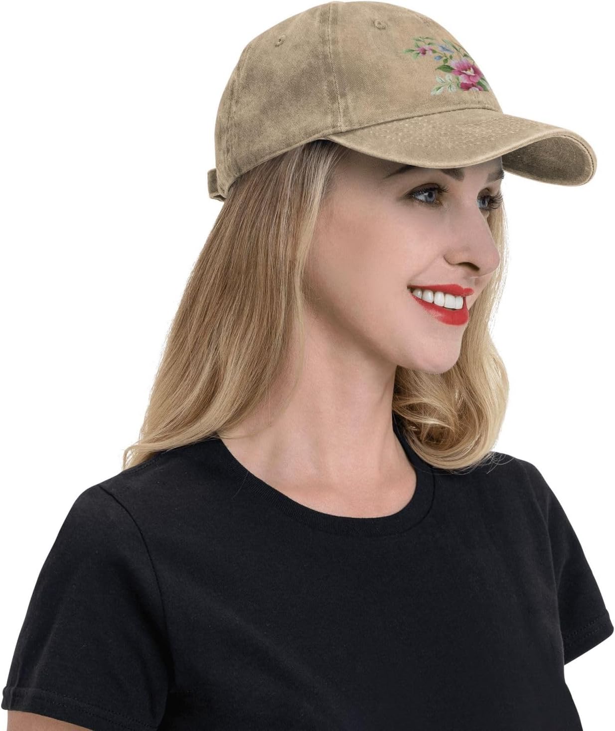 Hand Painted Flower Print Cowboy Hat Personalized Baseball Cap Fashion Hat Cap Funny Gifts for Women Men Natural