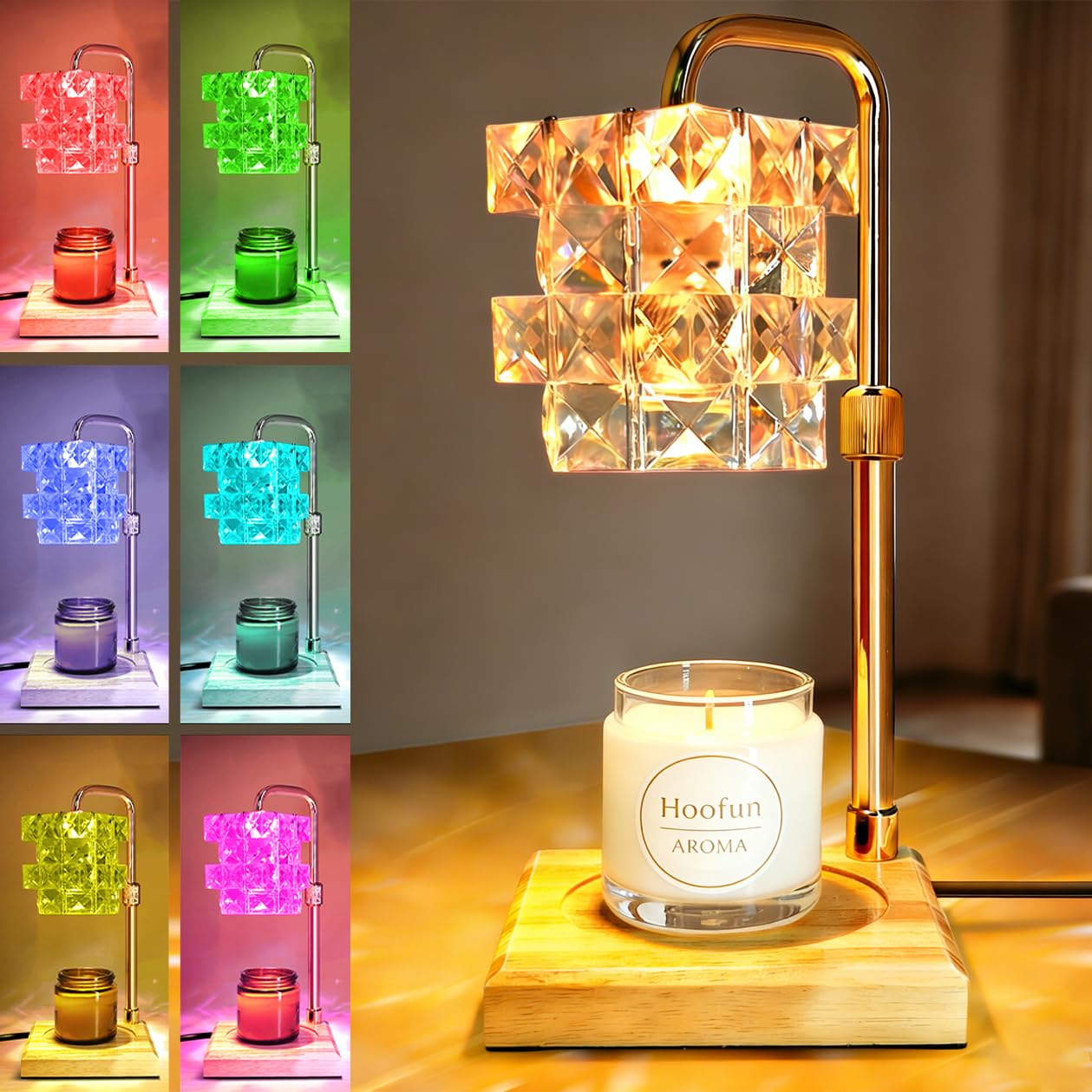 Hoofun Candle Warmer Lamp, Adjustable Height & 16 Custom Colours with Timer, RGB Dimmable Electric Wax Melt Heater for Candles, Aesthetic Home Decor Gifts for Women, Birthday & Housewarming