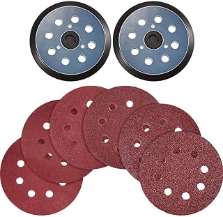 2 Pack 5 Inch 8 Hole Hook and Loop Orbital Sander Pads Replaces, 30 Pieces Sanding Discs Sandpaper 40 80 120 180 240 320 Grits Compatible with DeWalt, Makita and Porter Cable (Bluish-Black and Red)