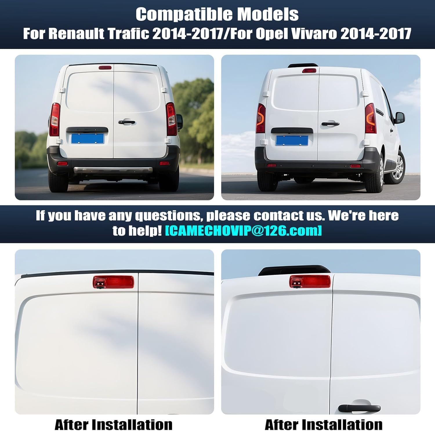 CAMECHO Visione Notturna Telecamera per Auto per Renault trafic 2014 / Opel Vivaro 2014, Telecamera retrovisore con HD/CVBS - IP67, Grandangolo 140°, Linee di guida per il parcheggio