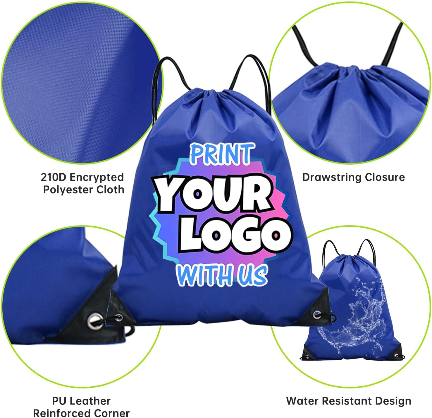 Custom Drawstring Backpacks 10/50/100pcs Personalized Bulk Bags with LOGO/Brand for Sport, Promotional Giveaways & Daily Use