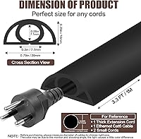 Vista 2 de Cubierta autoadhesiva para cables de suelo, gestión de cables de 3.3 pies, protector de tira de extensión para cables, evita tropiezos de cables