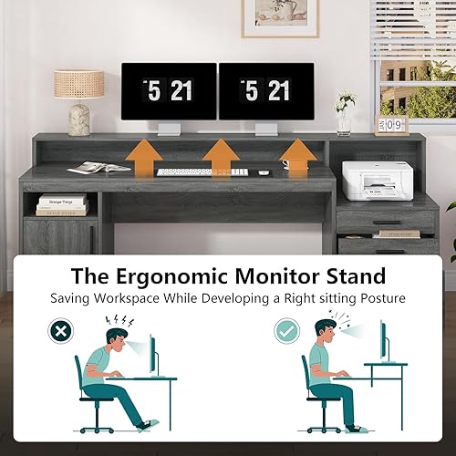 Miniatura 9 de Escritorio Ejecutivo para Computadora con 3 Cajones y Estantes de Almacenamiento, Escritorio de Oficina para el Hogar de 65 Pulgadas con Cajón para
