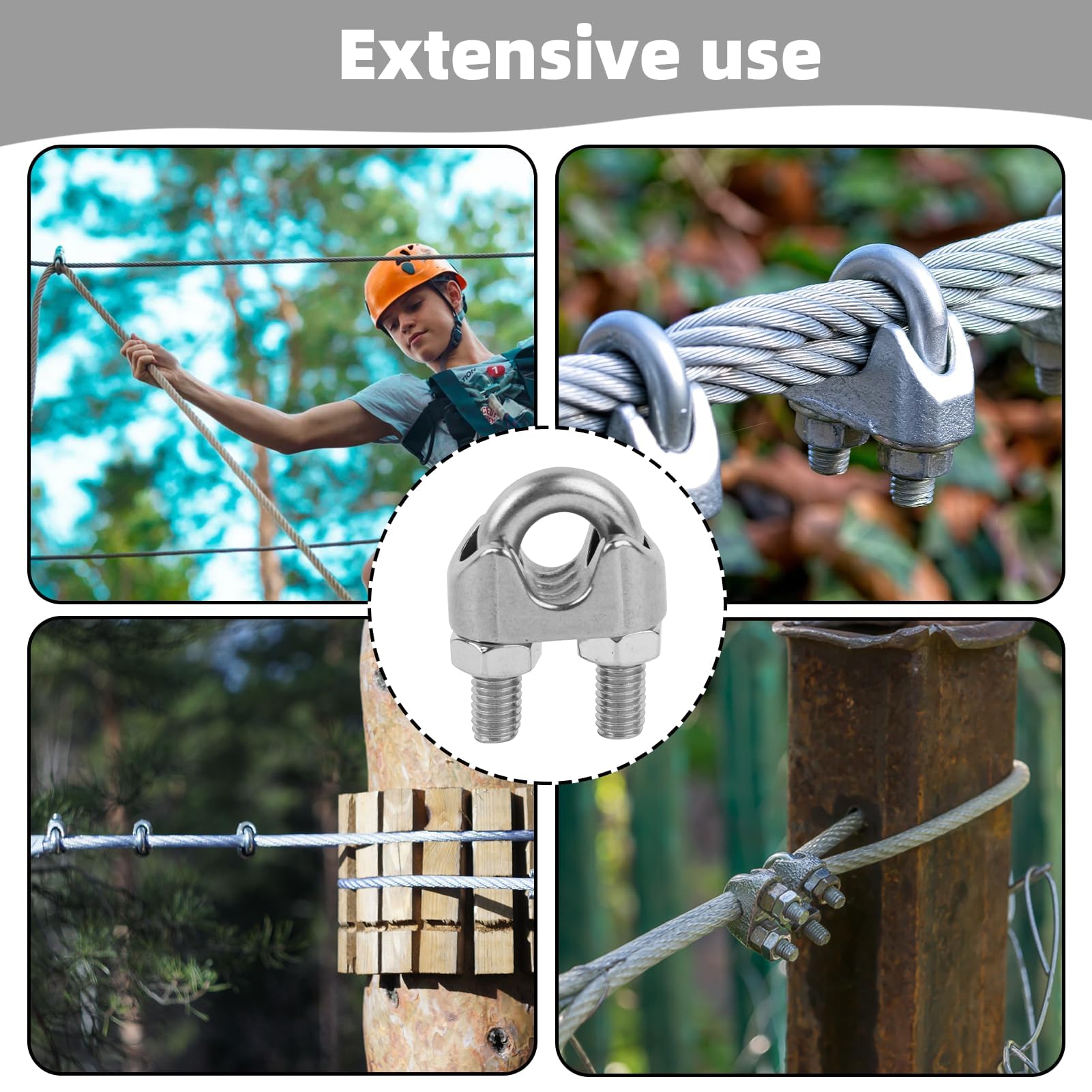 Morsetti Per Cavo Acciaio Inox 304 - Set Da 20 Pezzi M4, Per Fune 4mm, Con Bullone A U - Foto 4