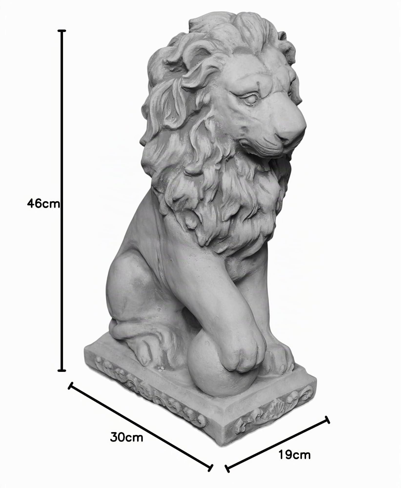 gartendekoparadies.de Figurines Lions avec Boule, Figurine en Pierre en Fonte, H 47 cm, 21 kg chacune, Gris, Résistante au gel pour l'extérieur (lion à droite)