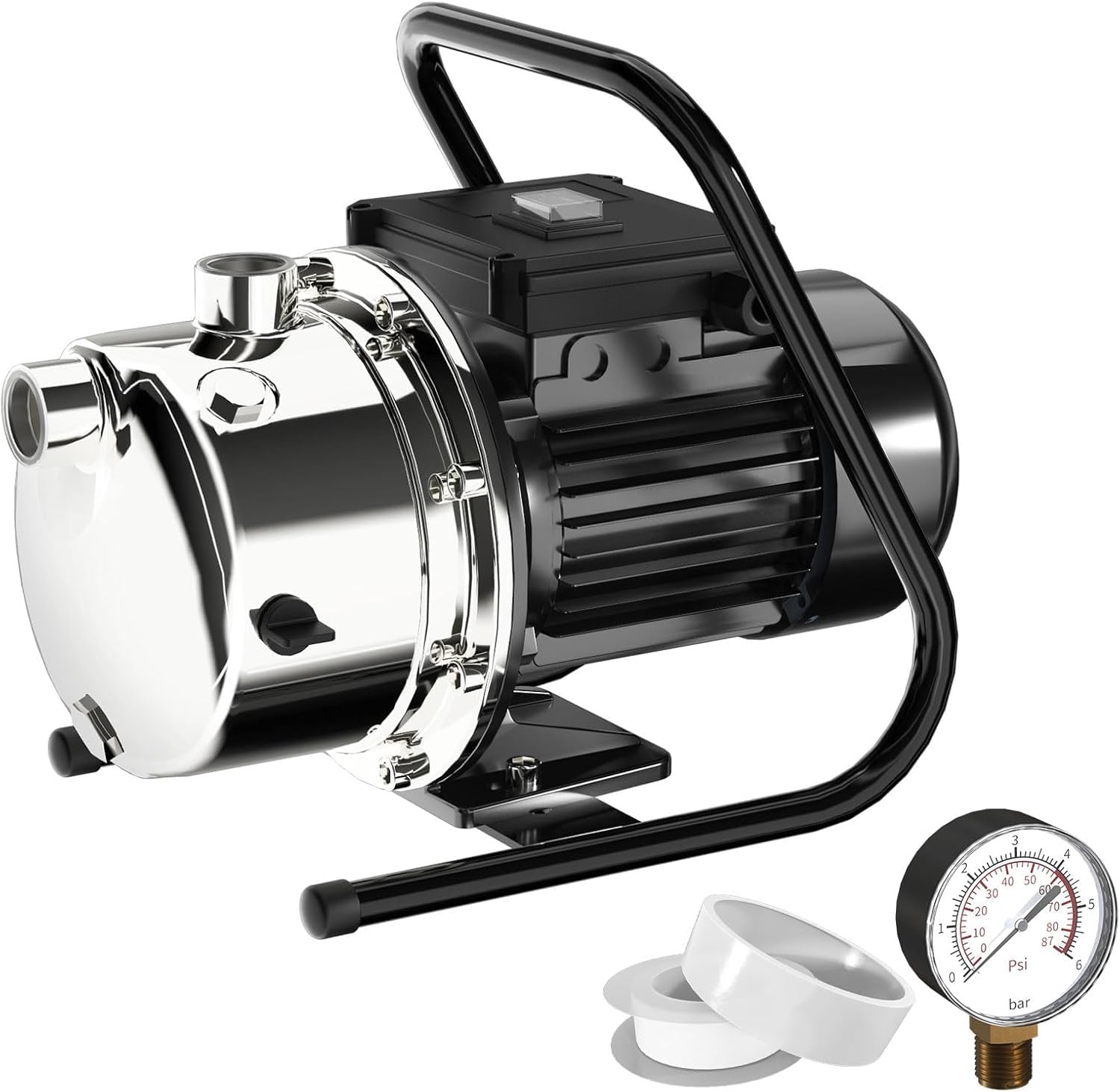 Lanchez 1.2 HP Portable Shallow Well Pump, 1290 GPH Stainless Steel Sprinkler, 115V Water Transfer for Garden Lawn Irrigation and Draining