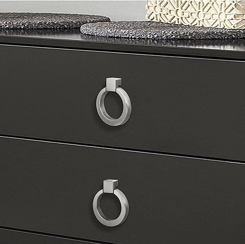 Miniatura 3 de Pomos de gabinete, aleación de zinc, tirador de anillo de cajón de latón cepillado redondo para gabinete de cocina, perilla de cajón de puerta