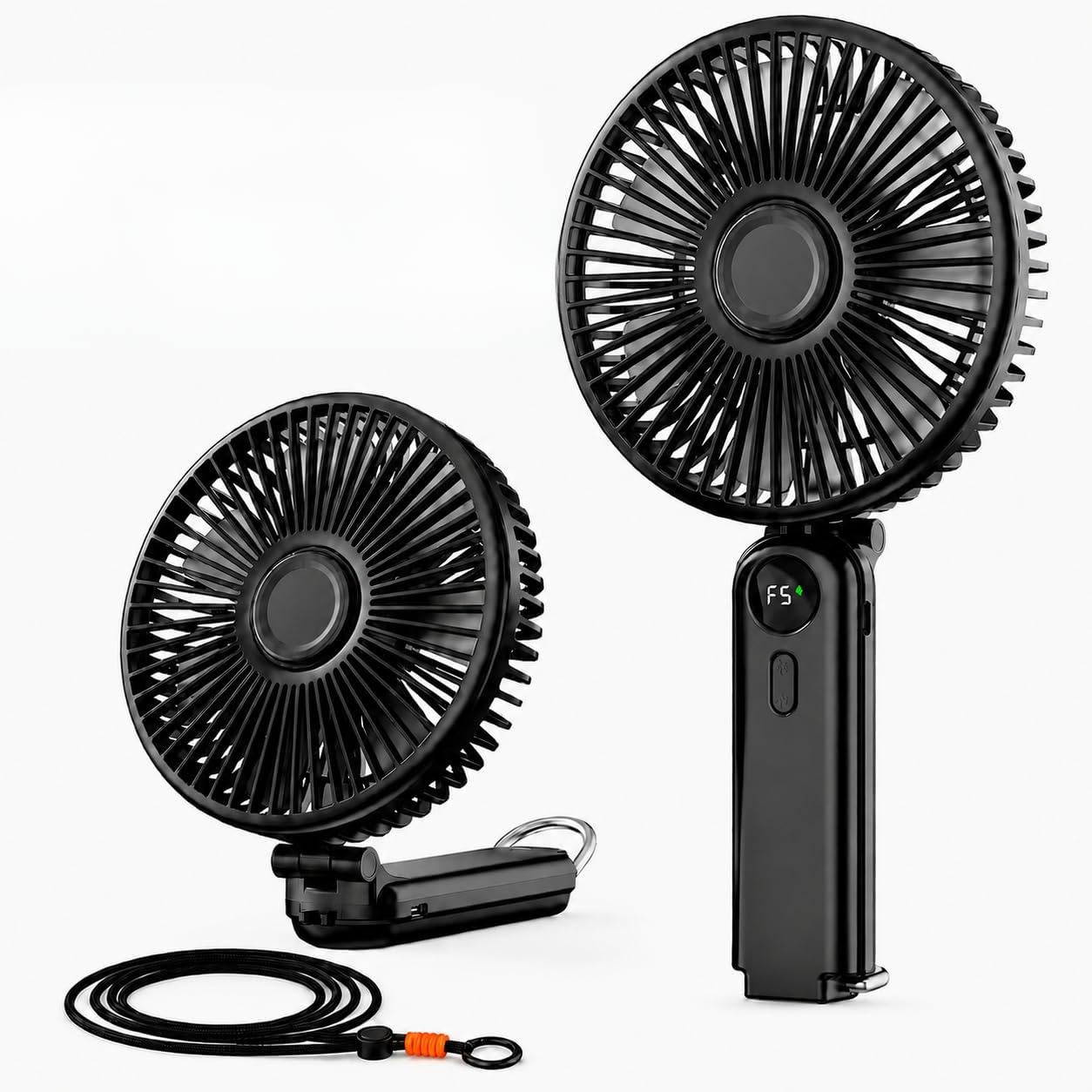 Ventilateur USB Portable, Ventilateur à Main Rechargeable USB 10000mAh Max 40 Heures, Écran LED, Ultra Silencieux, 5 Vitesse Ventilateur de Table Pliable pour Bureau Voyage Camping