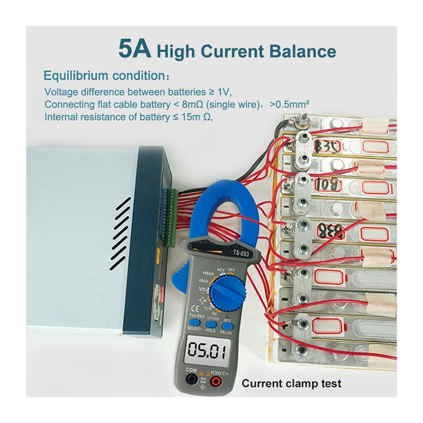 Tester per batterie, 5A Analizzatore digitale capacità batteria | Offre test di tensione, analisi della capacità; ideale per manutenzione e diagnostica delle batterie.