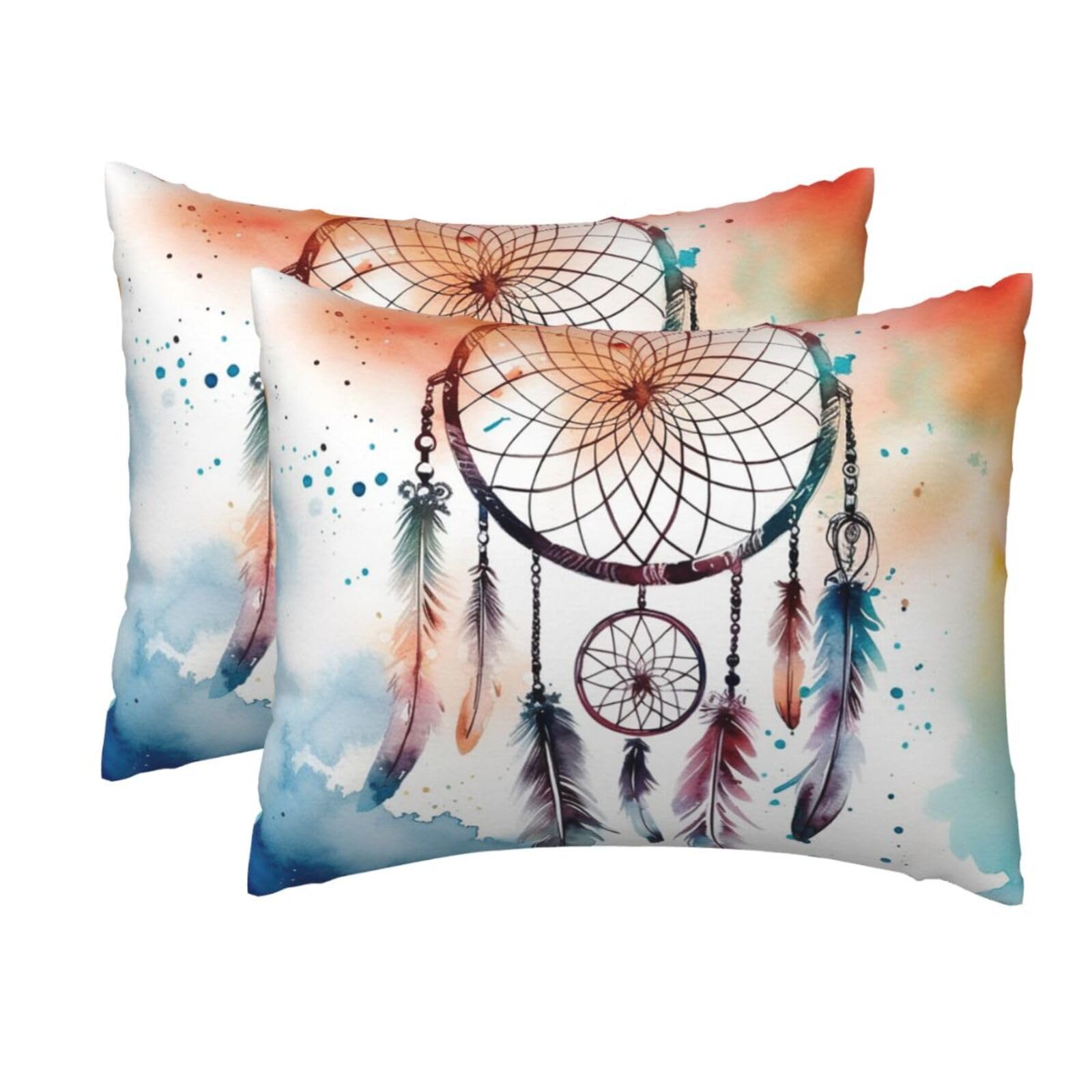 2 Pack Standard Size Pillow Cases for Hair and Skin Soft Breathable Pillow Case Covers with Hidden Zipper Watercolor Dream Catcher Pillowcase 20x26 Inches Pillow Cover for Sleeping Gift