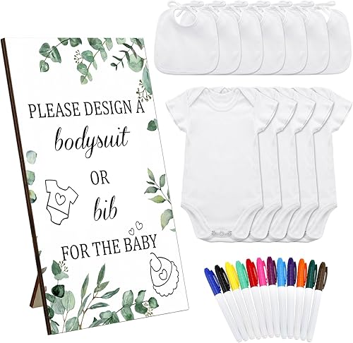 Panitay Juego de 43 baberos para bebé, 15 baberos blancos en blanco, 15 baberos para recién nacidos, 12 marcadores