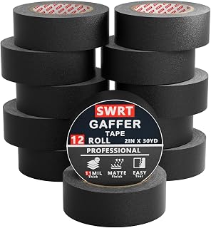 SWRT Gaffers Tape, 12-Pack, 2 in x 30 yd, 11 Mil, Pro Matte, Black