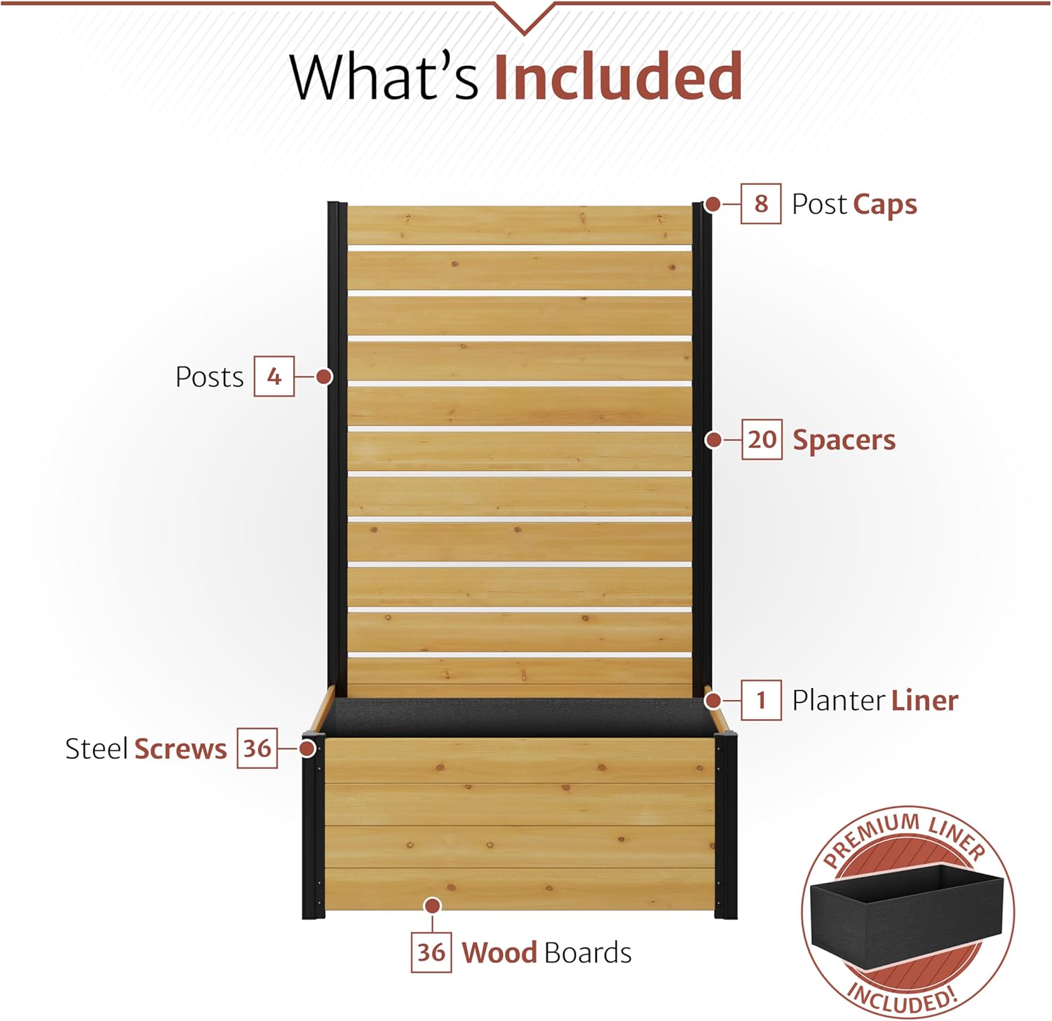 6ft H x 3.3ft W x 2.1ft L (1 Screen w/Planter) Freestanding Enclo Concord Cedar Wood Privacy Fence Screen with Planter Box, Outdoor Wood Privacy Screen Panel for Patio, Raised Garden Bed, EC18037