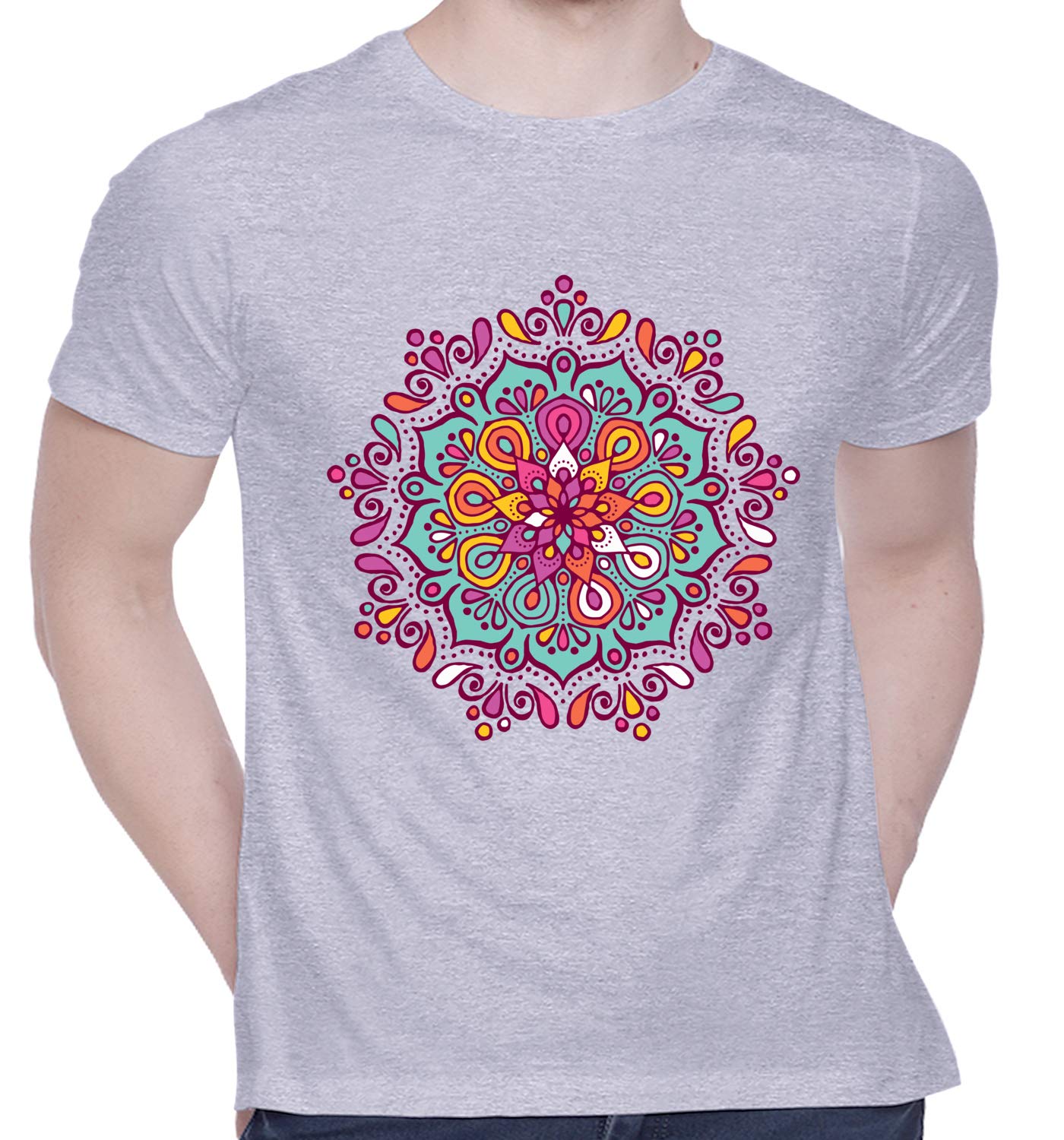 creativit Graphic Printed T-Shirt for Unisex Colourful Mandala | T-Shirt Design Tshirt | Casual Half Sleeve Round Neck T-Shirt | 100% Cotton | D00594-119-picture-17