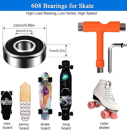 Miniatura 6 de FYANER Kit de herramientas de patinaje todo en uno con 10 rodamientos 608RS para monopatínpatines de ruedas, cuatro patineslongboards