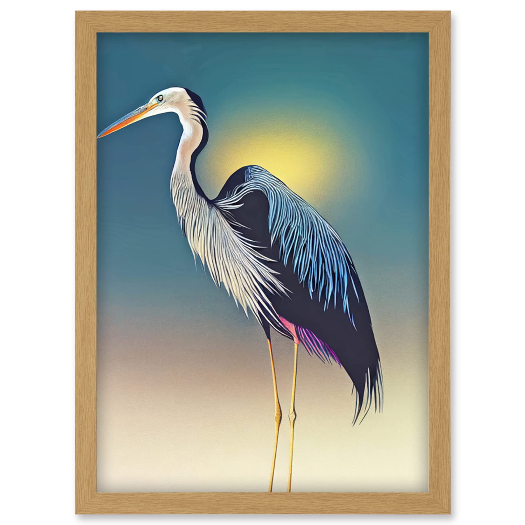 Doppelganger33 LTD Heron Sunrise Bird Illustration Artwork Framed Wall Art Print A4
