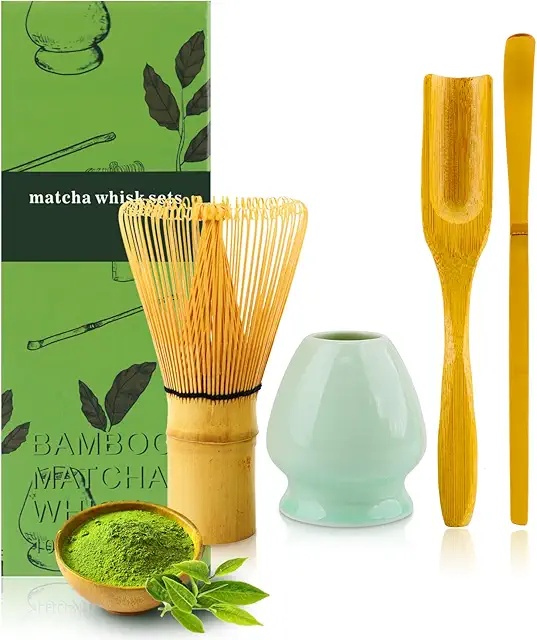 Yuxava Matcha Tea Set - 4-Piece Ceramic Bowl & Bamboo Tools for Traditional Japanese Tea