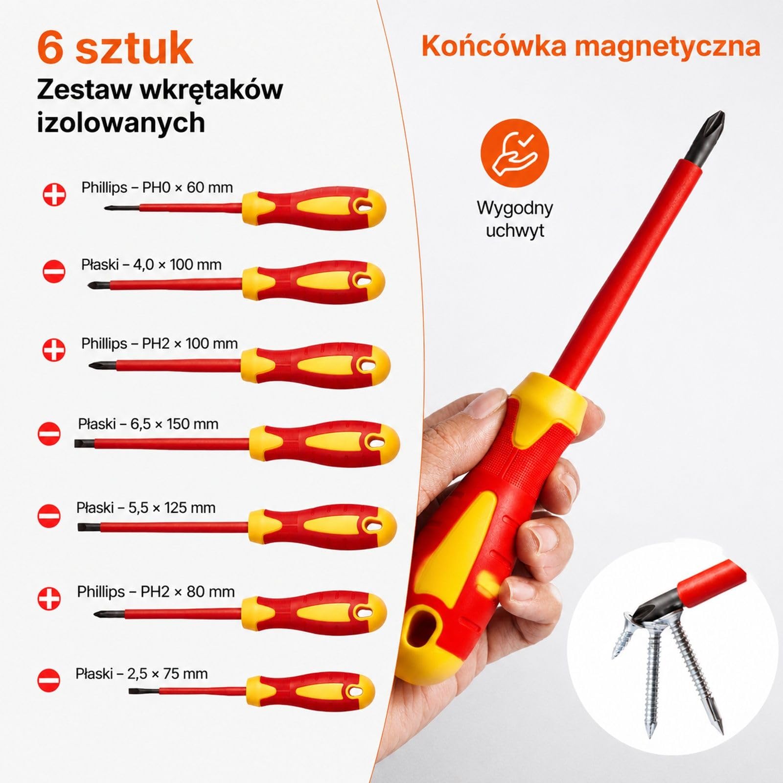 12-częściowy zestaw izolowanych wkrętaków dla elektryków
