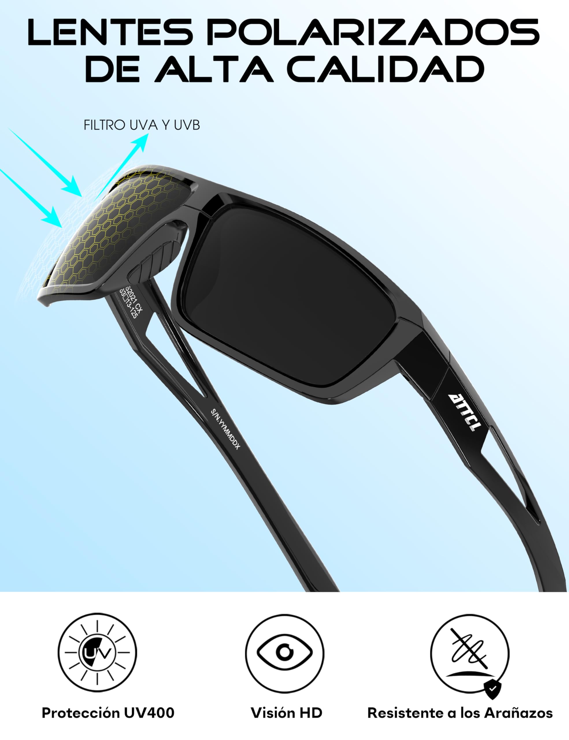ATTCL Gafas de Sol Hombre Polarizadas: Protección UV400 Montura Ligera de TR90 Antideslizante Envolvente Sports Pescar Golf
