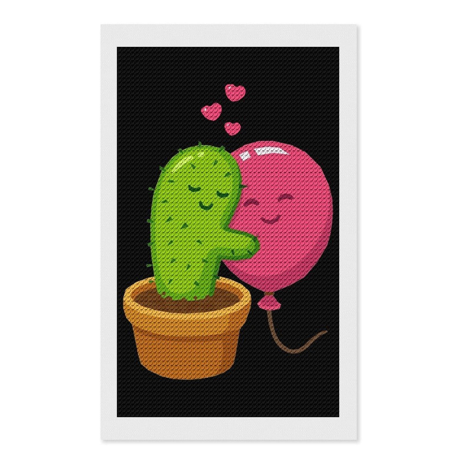Nclqvjxzkhw Style Cute Cactus And Balloon Hug Diamond Art Painting For Adult Round Diamonds Pictures Arts Crafts Home Wall Decor 12"X20"