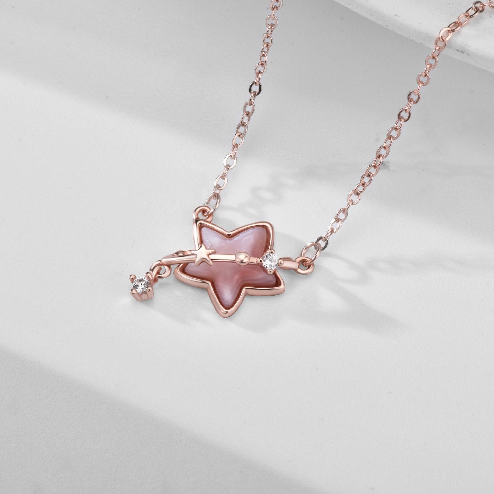 Collar de plata de ley 925 con colgante de estrella de mar y circonita brillante para mujer, 45+5cm, Plata esterlina, Circón