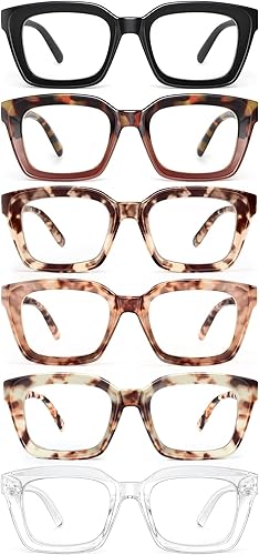 Miniatura 1 de miyya Paquete de 6 lentes de moda para mujer, bloqueo de luz azulanti UV, cuadrados de gran tamaño con bisagra de resorte (M9 paquete de 6 mezclas,