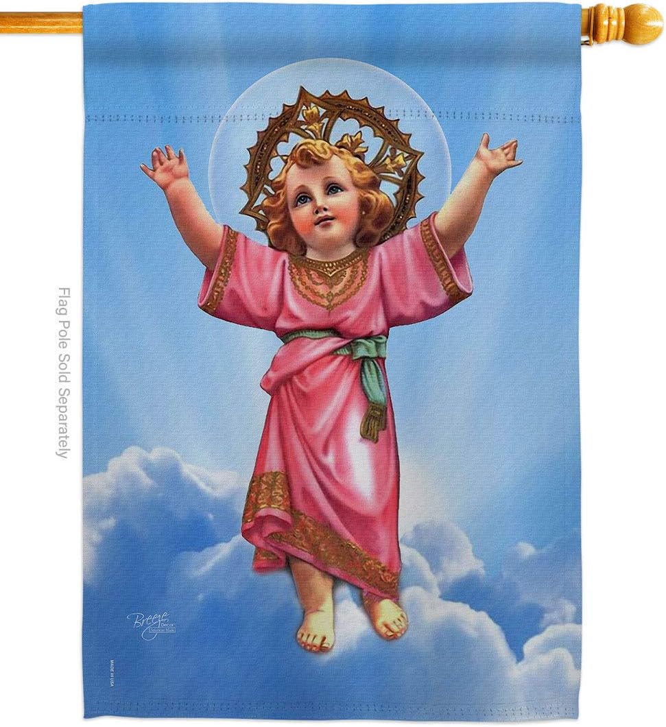 Breeze Decor - Divine Baby Jesus Inspirational - Everyday Impressions Decorative Vertical House Flag 28" x 40" Printed in USA