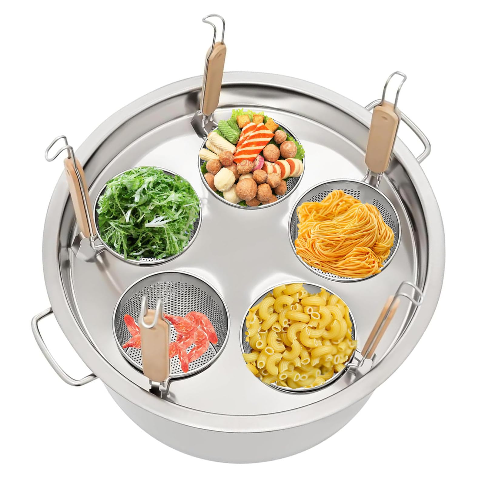 Olla para Pasta, Olla para Pasta con Cuatro o Cinco cestas coladoras, Juego de Insertos de Acero Inoxidable, Herramienta de Cocina para Pasta, Fideos, albóndigas, fácil de Limpiar (4Holes)