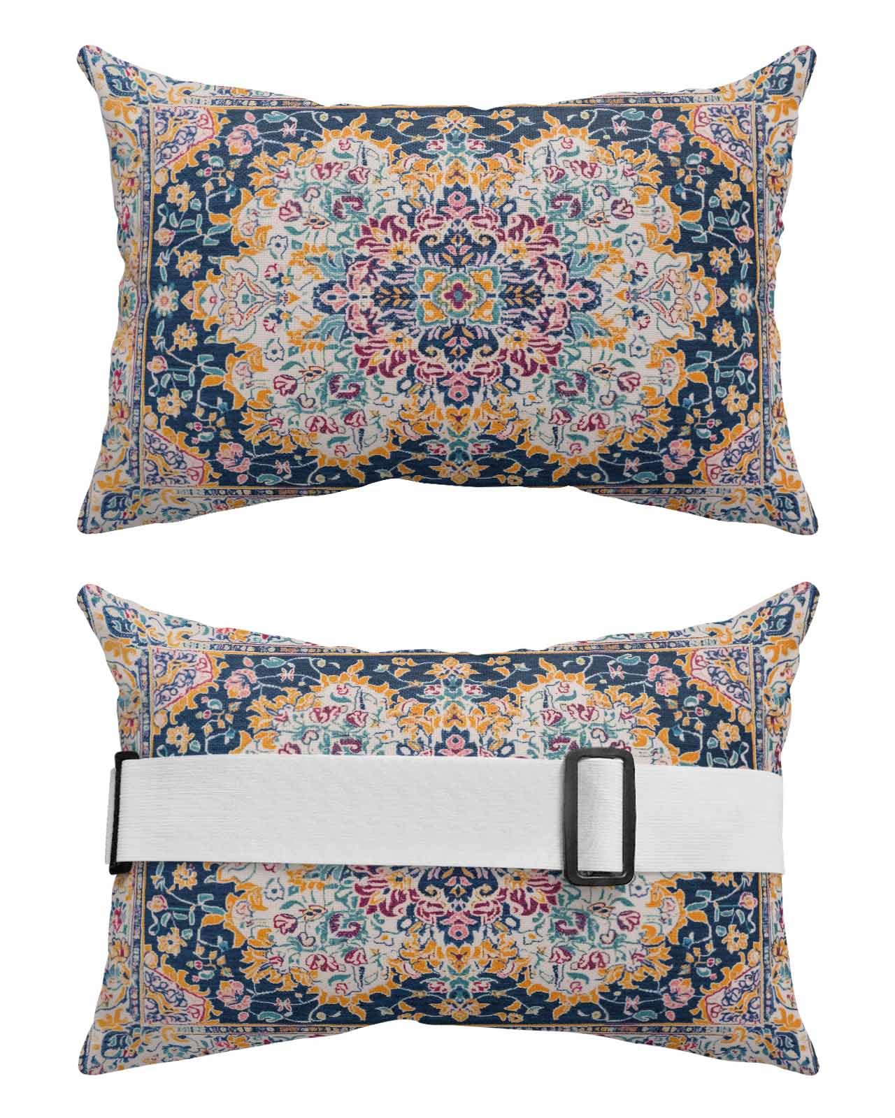 Boho Patterned Floral Outdoor Beach Pool Lounge Chair Head Throw Pillow Covers 12x20 With Insert And Elastic Stripe Set of 1,Lumbar Cushion Pillow Cases,Bohemian Abstract Indian Tribal Aesthetic