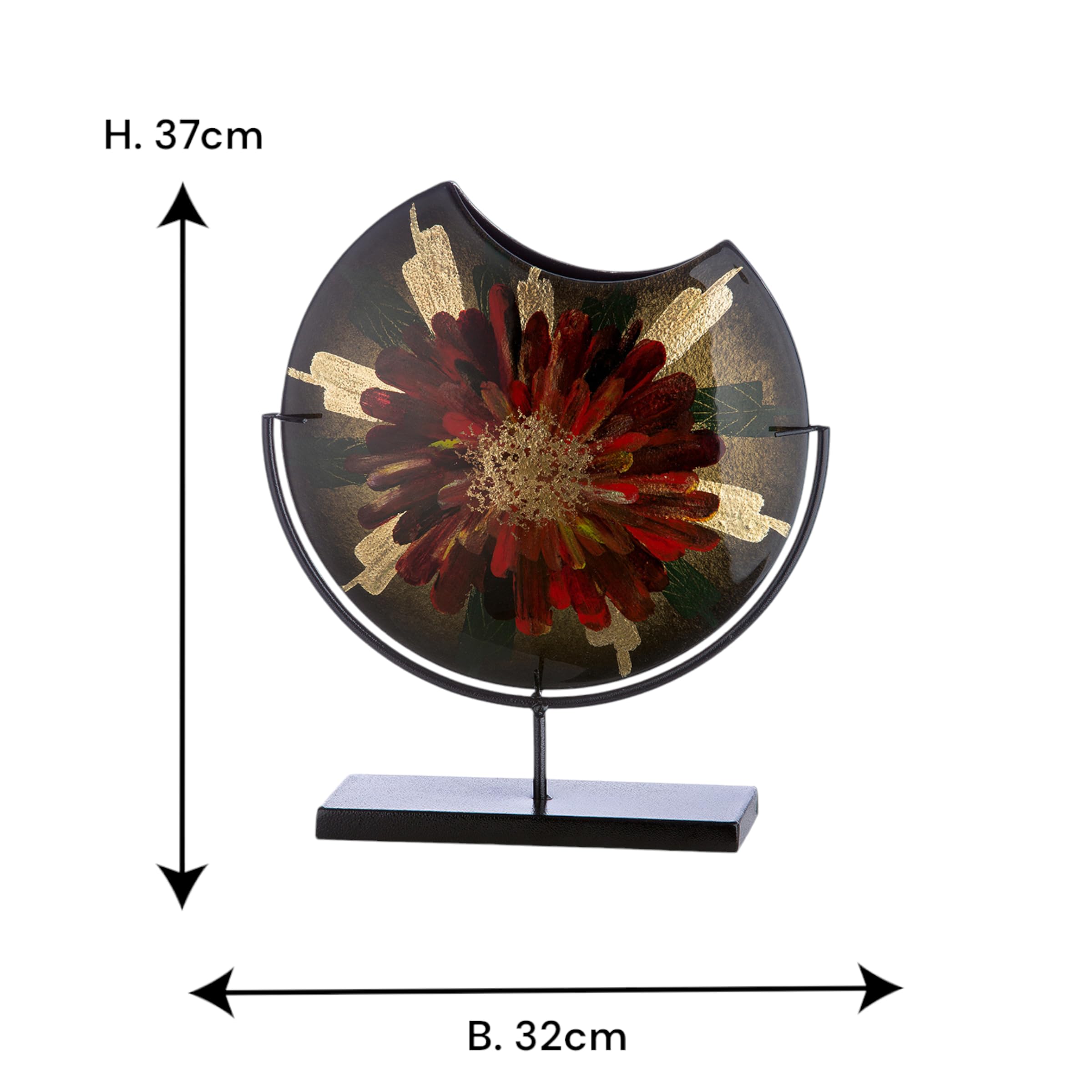 GILDE GLAS art Design decoratieve vaas op metalen standaard - glas met veren - decoratie woonkamer - cadeau voor vrouwen Kerstmis verjaardag - kleur: bruin goud zwart - hoogte 37 cm