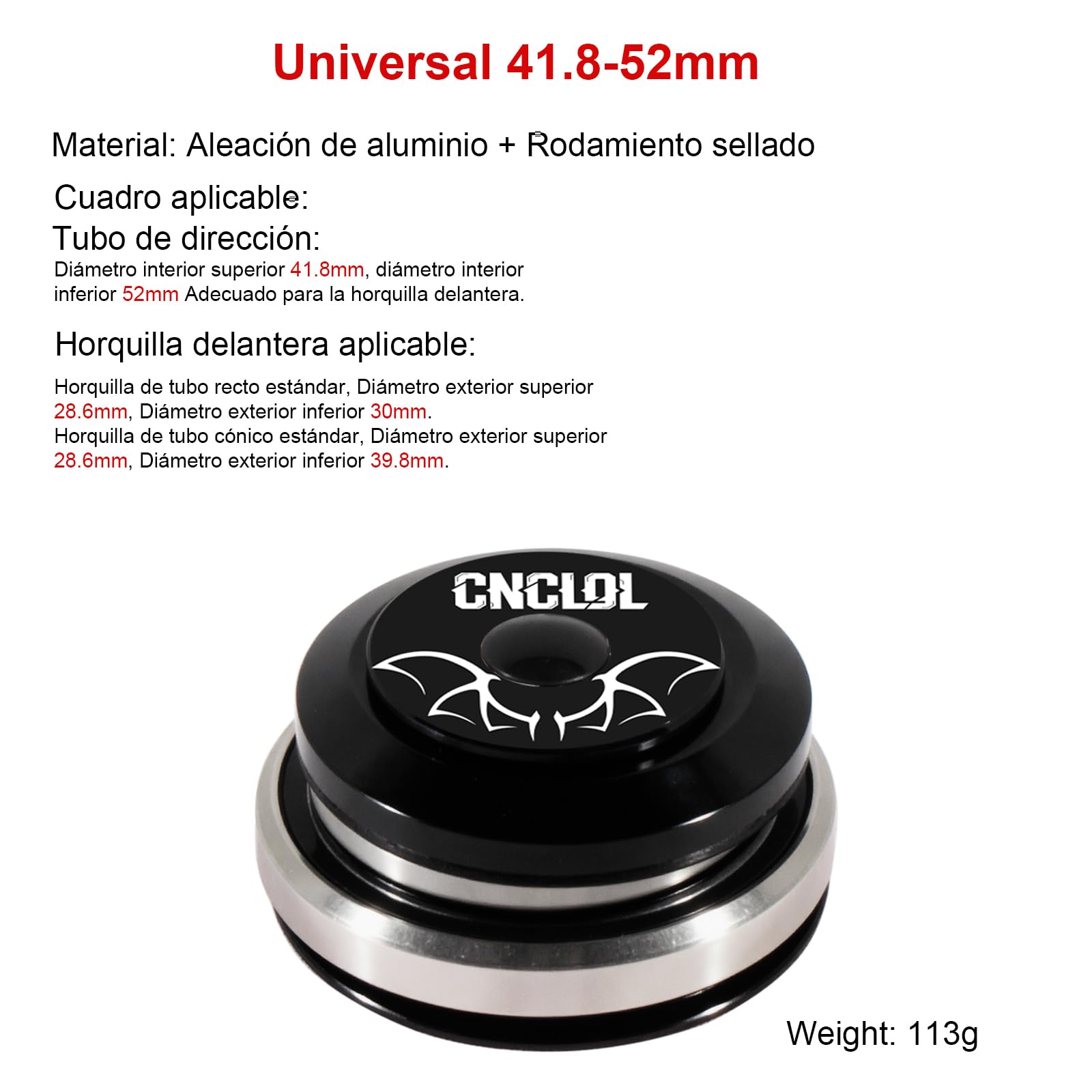 Fahrradlenker 1 1/8 Zoll, Steuersatz 34 mm/44 mm/41,8-52 mm/44-55 mm/44-56 mm, Lenklager MTB/BMX, halb integriert, mit versiegelten Lagern.