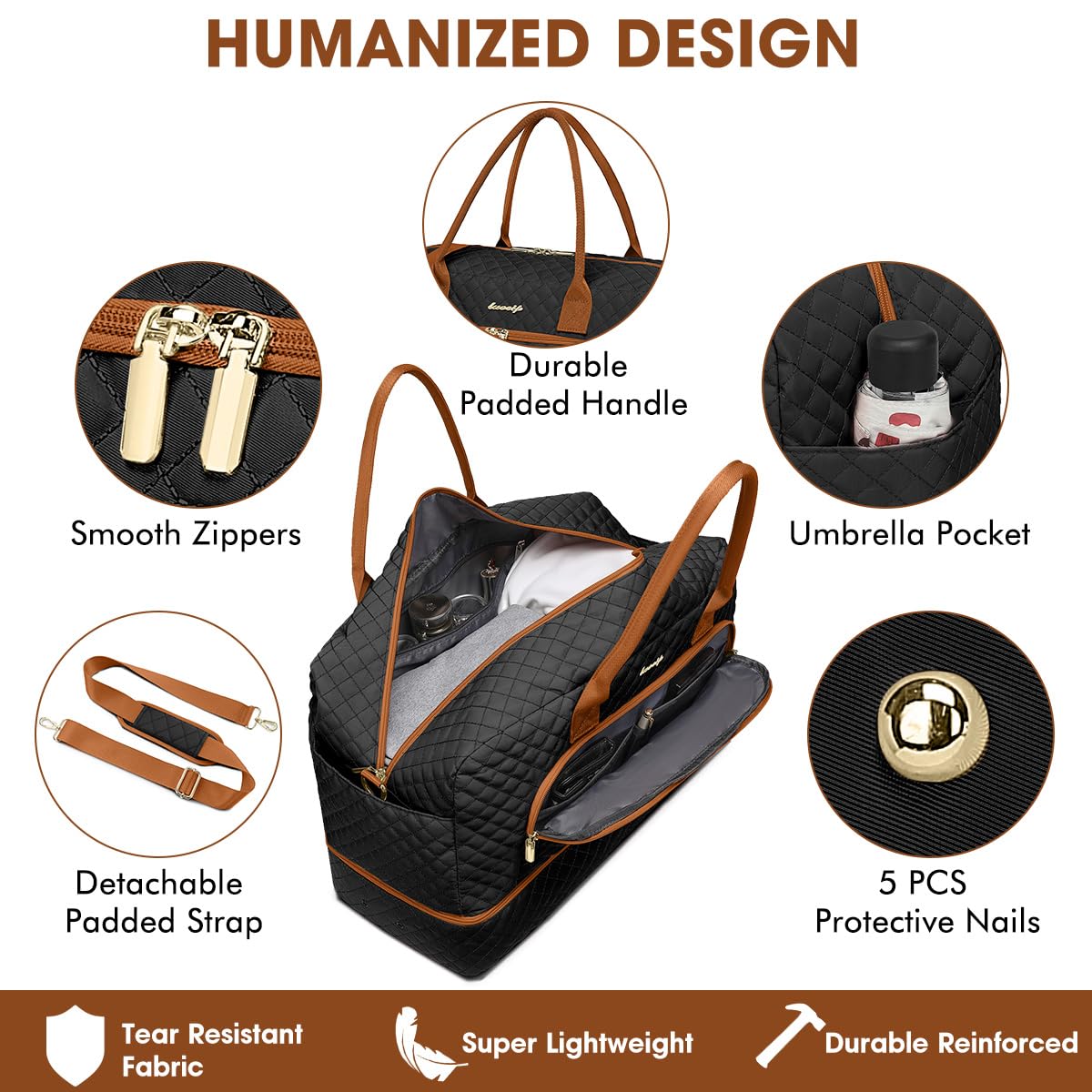 Large Women Travel Duffle Bag, Weekender Bags for Women with Shoe Compartment, Carry on Overnight Bag with Toiletry Bag, Gym Duffel Bag with Wet Pocket, Hospital Bags for Labor and Delivery 3 PCS Set view 5