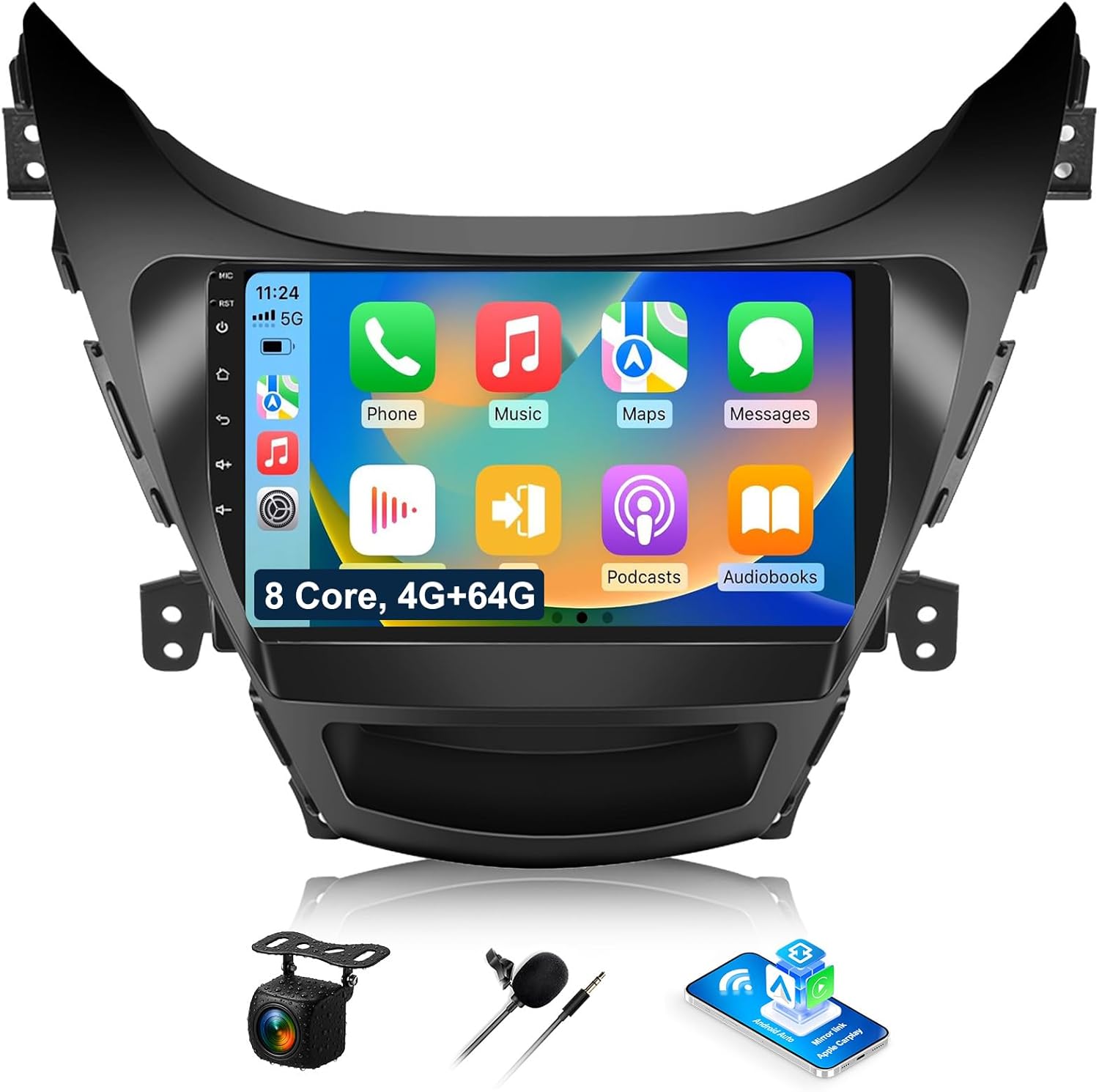 8-Core 4+64G Android Car Stereo for Hyundai Elantra 2011-2013 with Carplay Android Auto 59 Theme 9 inch Touchscreen Bluetooth 5.0 FM/RDS Network Radio DSP 32EQ AI Voice GPS/Galileo/Glonass