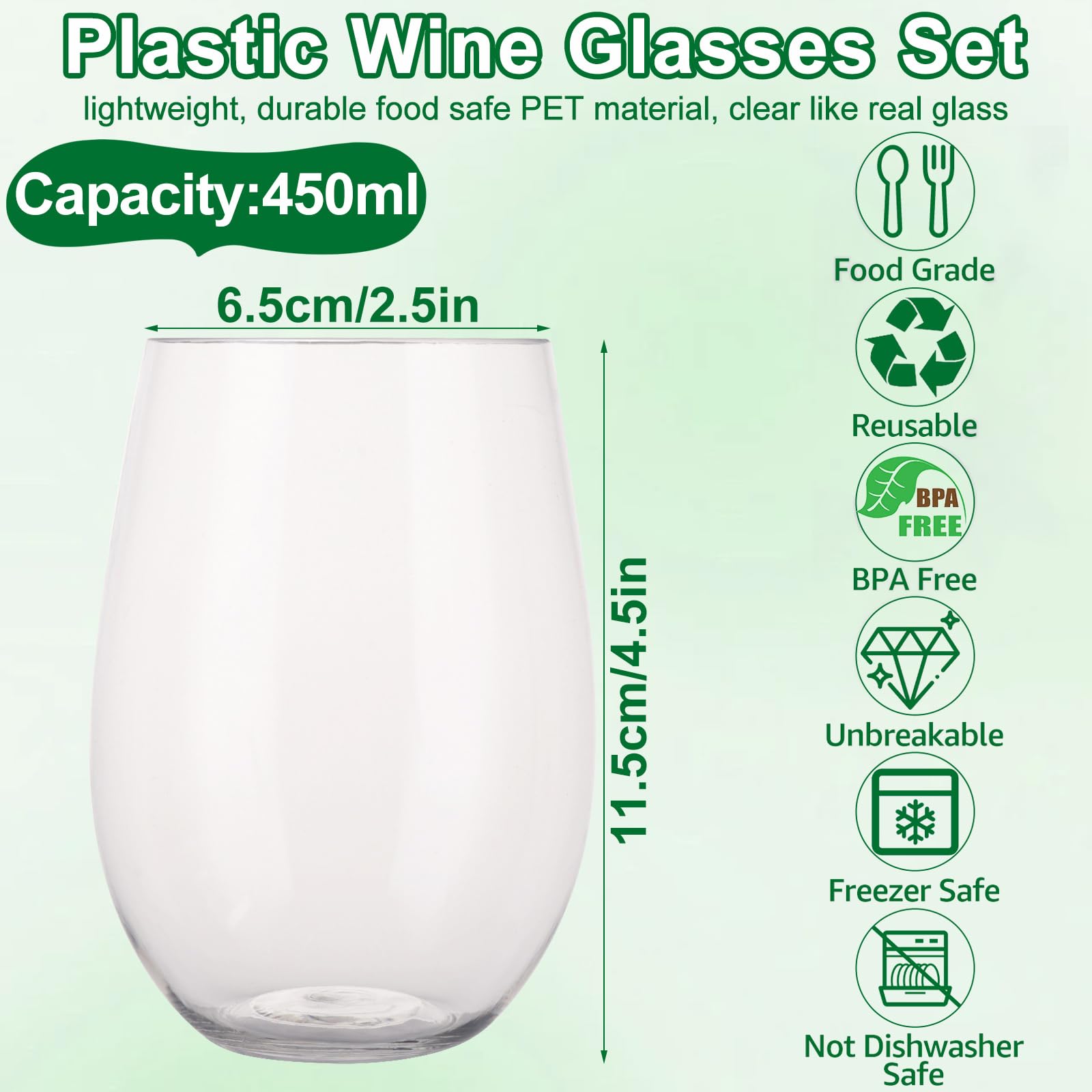Lot de 20 verres à vin réutilisables en plastique transparent incassable pour camping, pique-nique, voyage, mariage, fête, extérieur et intérieur