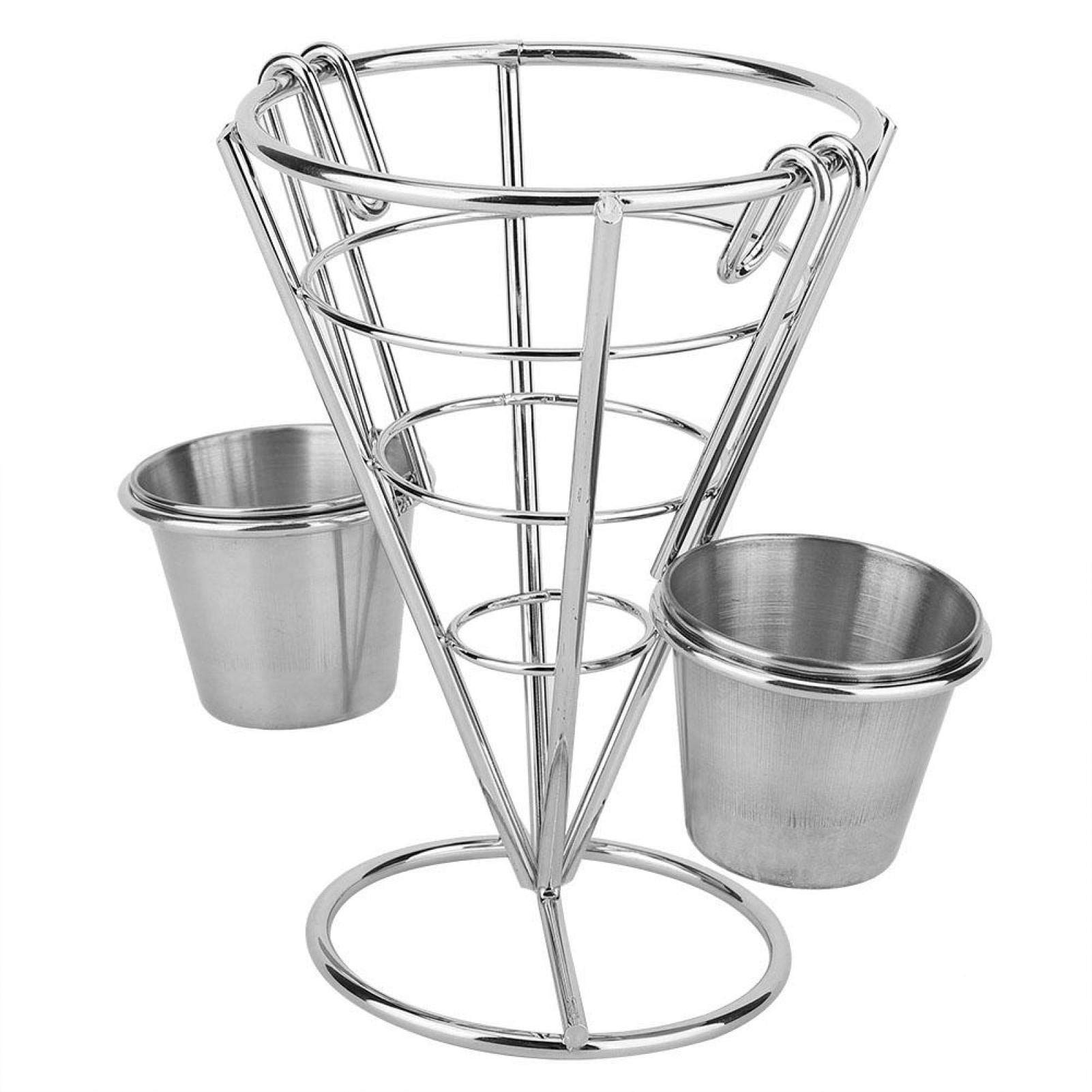 Tyenaza Supporto per Patatine Fritte, Cono Snack Fritto di Pollo Espositore Rack Fritture Alimenti Supporto Fry Chip Cestello in Metallo (Doppia Tazza)