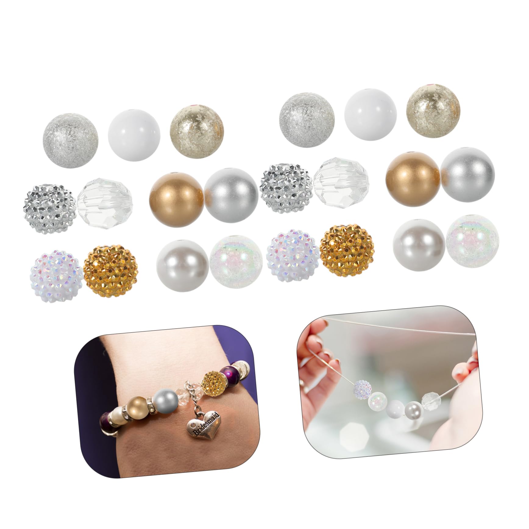 VILLCASE Kit De Fabrication De Bijoux 50 Pièces Mini Perles Despacement Perles Acryliques Rondes pour Projets Dartisanat