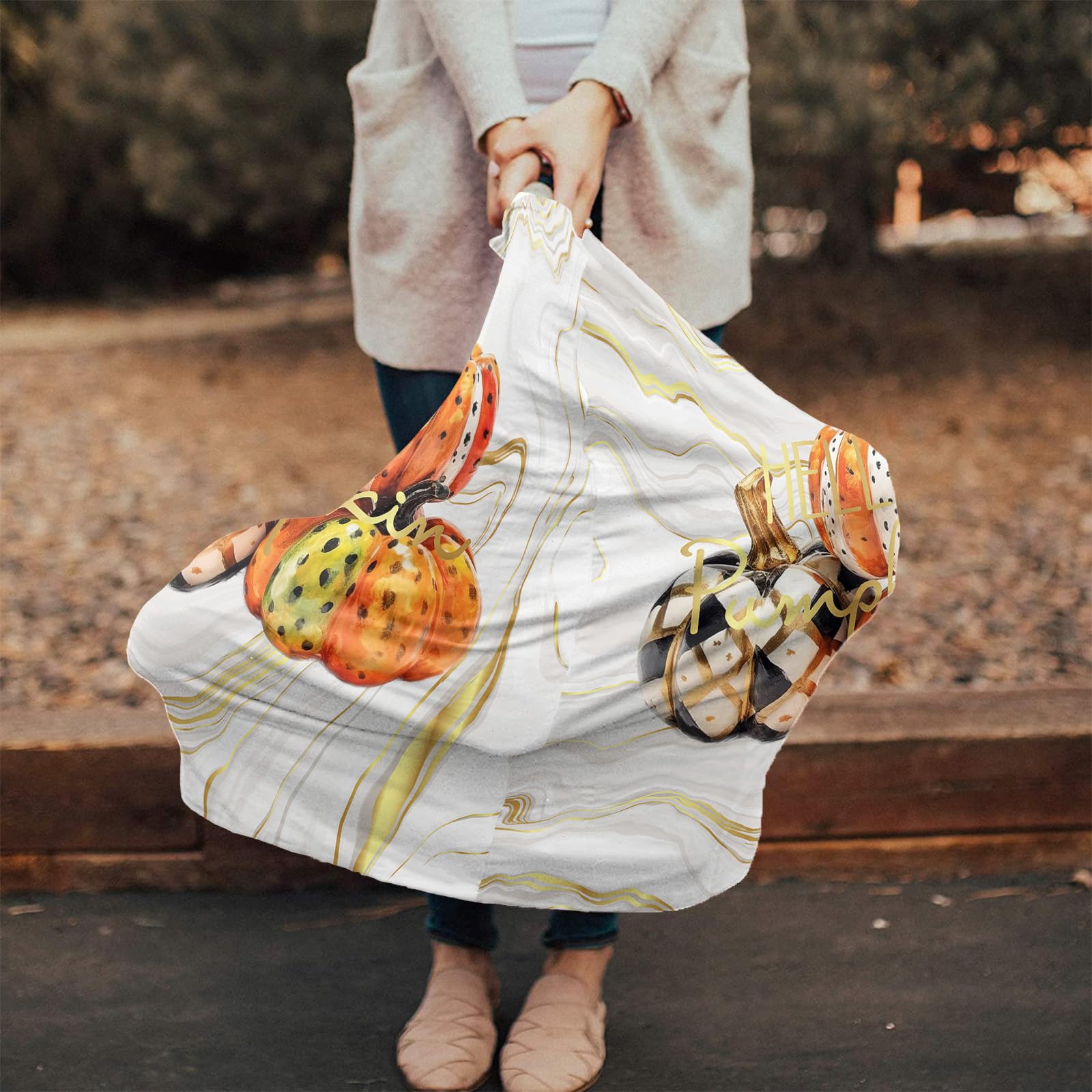Nursing Cover for Breastfeeding Scarf, Polka Dot Pumpkin Marble Art Fall Thanksgiving Baby Car Covers Super Soft Multi Use for Canopy Shopping Cart Cover Blanket Stroller Cover