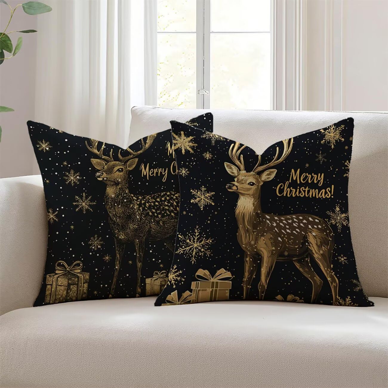 Housses de coussin de canapé extérieur imperméable 24x24 en lin déperlant lot de 2