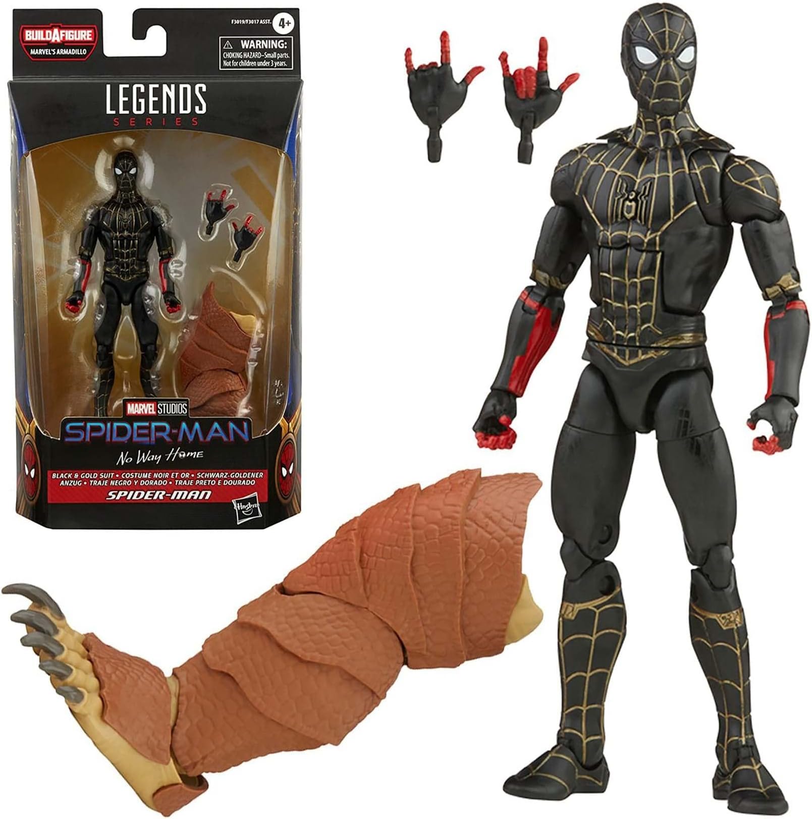 Marvel Legends Series Black & Gold Suit Spider-Man 6-inch Collectible Action Figure Toy, 2 Accessories and 1 Build-A-Figure Part(s)