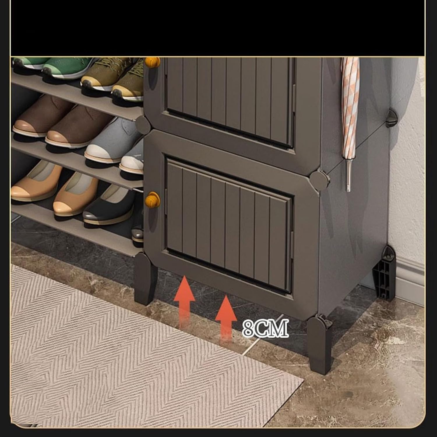 10段 壁掛けシューズラック 大容量56×21×151cm (ブラック )9