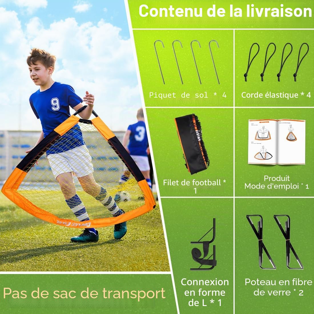 Dimples Excel But de Football Pop-Up Pliable | en Option avec Ballon, Pompe, Cônes | Ensemble de 1 ou 2 buts Portables en Trois Tailles | Idéal pour l’entraînement en Plein air des Enfants
