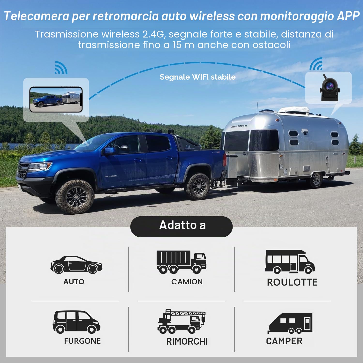 Uzone Telecamera per retromarcia senza fili, 720P, HD, Bluetooth, per iPhone Android, visione notturna, IP68, impermeabile, magnetica, telecamera di retromarcia senza fili, per roulotte, Hitch