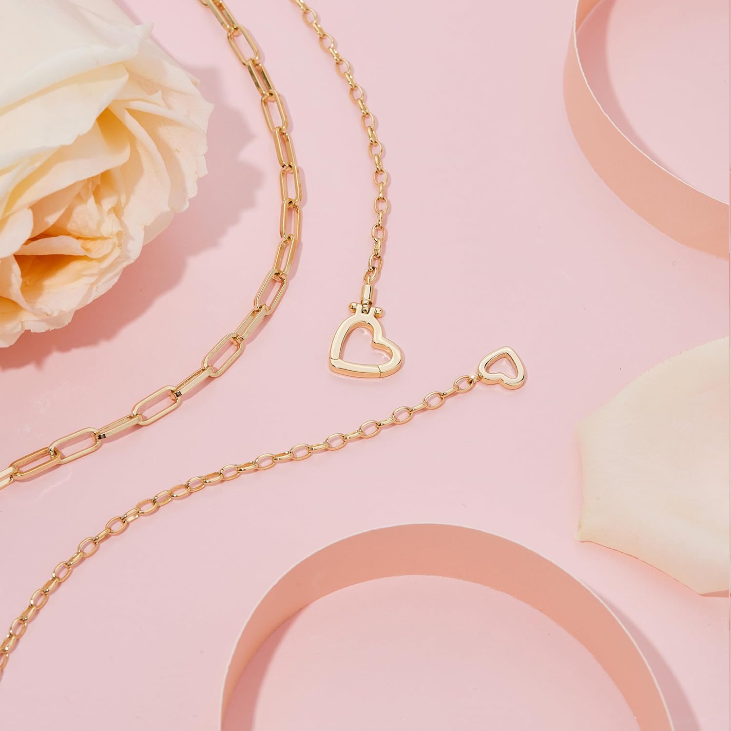 Chunky Gold Necklaces for Women Layered 14k Gold Silver Plated Heart Pearl Pendant Choker Necklace Trendy Dainty Stacked Paperclip Cuban Chain Simple Jewelry Valentine's Day Gifts Set - Image 6