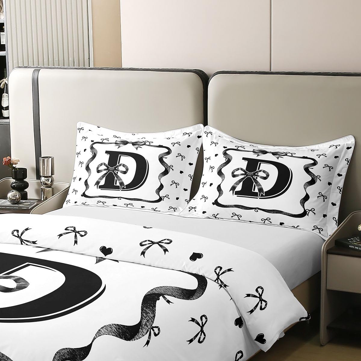 Homewish Urocza czarna muszka pojedynczy zestaw pościeli inicjał Dy Bowows Coton poszwa na kołdrę śliczna kokardka poszewka na kołdrę księżniczka muszka zestawy łóżek