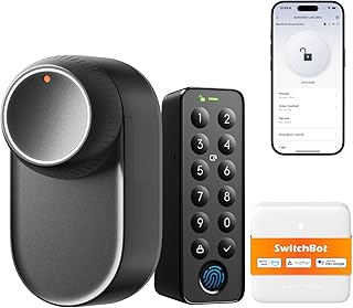 SwitchBot Serrure Ultra WiFi connectée avec écran Tactile de Keypad, Verrouillage de Porte à Empreinte Digitale, Verrouillage de Porte Intelligente, Système à Triple Alimentation