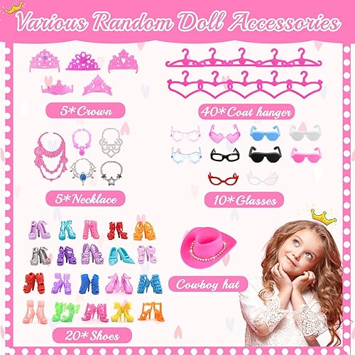 Miniatura 5 de 110 piezas de ropa y accesorios para muñecas, colección de trajes de muñeca de 11.5 pulgadas, que incluye vestidos de princesa, vestidos de vestir,