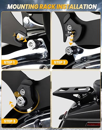 Miniatura 5 de TCT-MOTORPARTS - Caja de equipaje de viaje modificada negra brillante con soporte de montaje y soporte para respaldo para Harley 2014-2025 Modelos