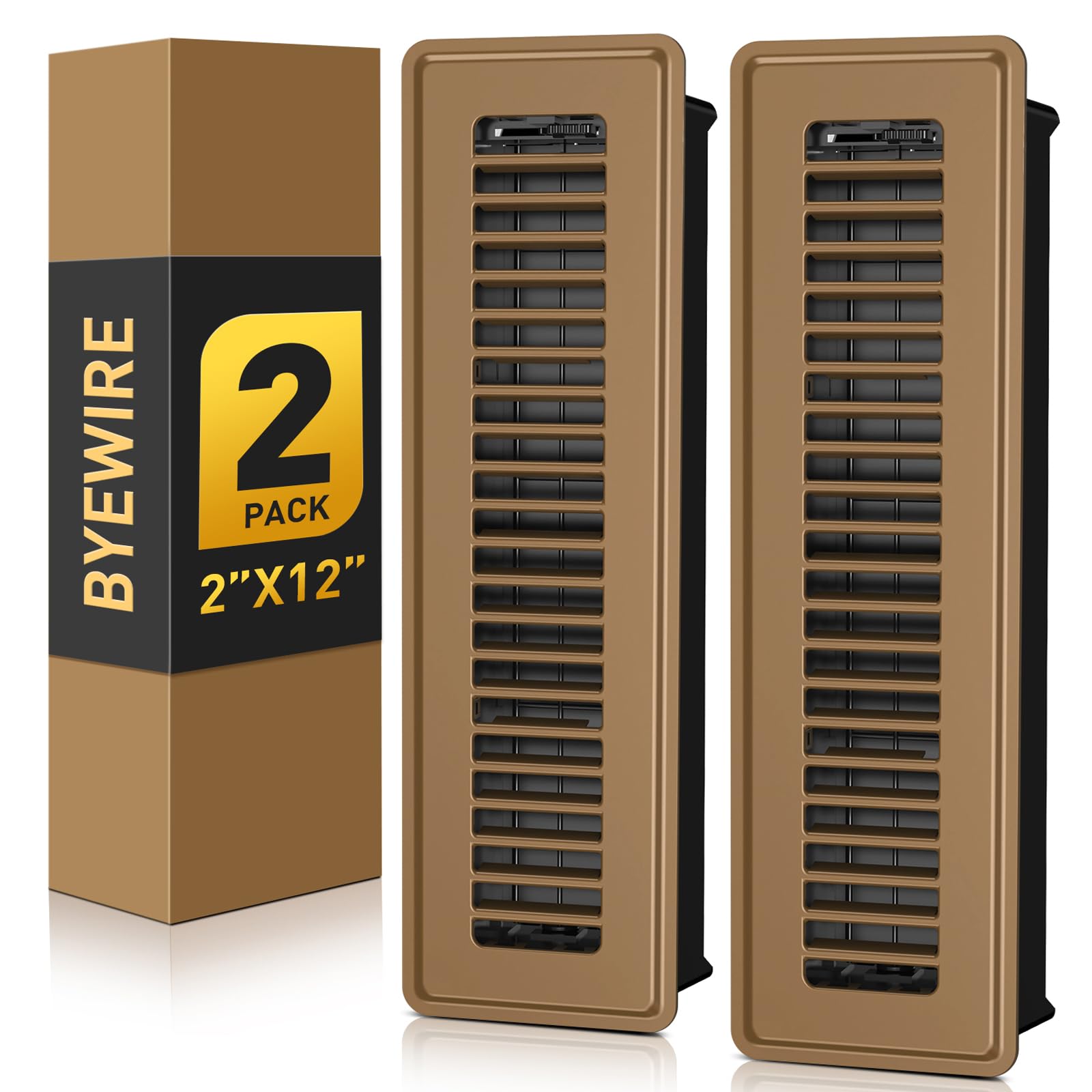 Photo 1 of 2x12 Floor Register, 2 Pack Floor Vent Covers, Adjustable Steel Air Supply Register Vent Covers Grill, Rust-Proof Vent Covers for Home Floor and Sideall, Brown