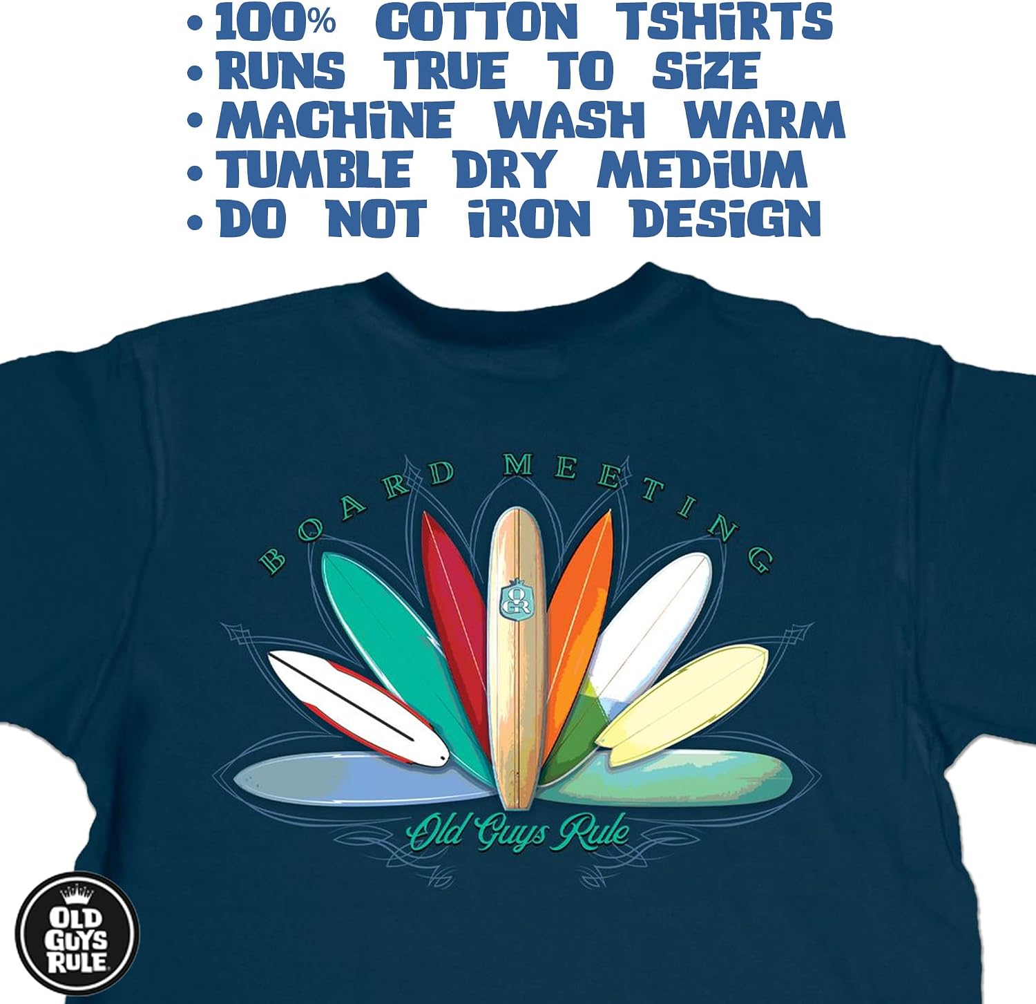 OLD GUYS RULE T-Shirts for Men, Board Meeting - Surfboard Beach Themed Graphic Tee for Dad, Grandpa, Husband